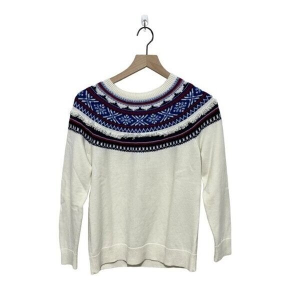 Talbots Fair Isle Fringe Lambswool Blend Pullover Sweater MP | Soft Winter Knit - Picture 4 of 7